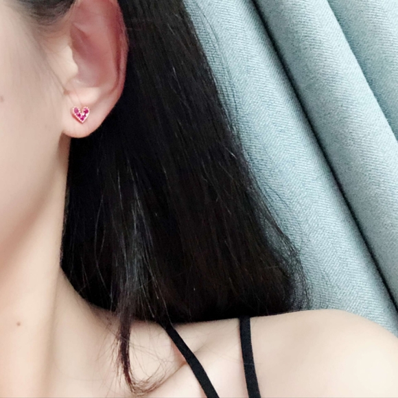 Rose Gold Hearts Stud Earrings - Picture 2 of 5